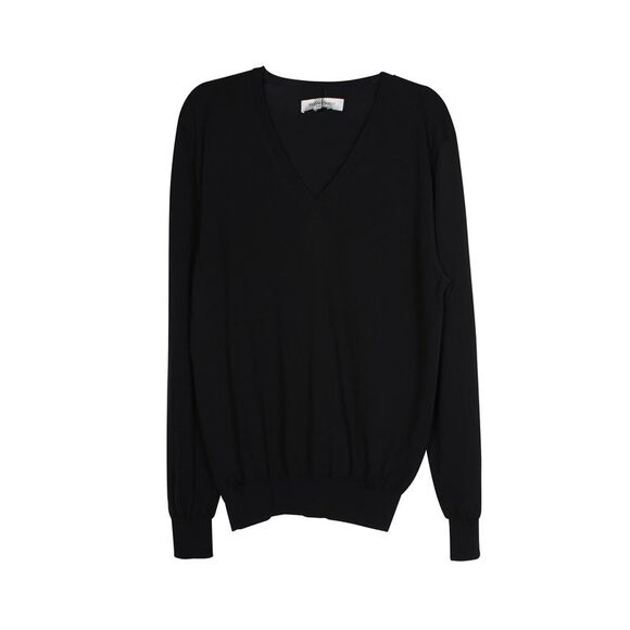 Yves Saint Laurent V-Neck Knit Sweater in Black Wool